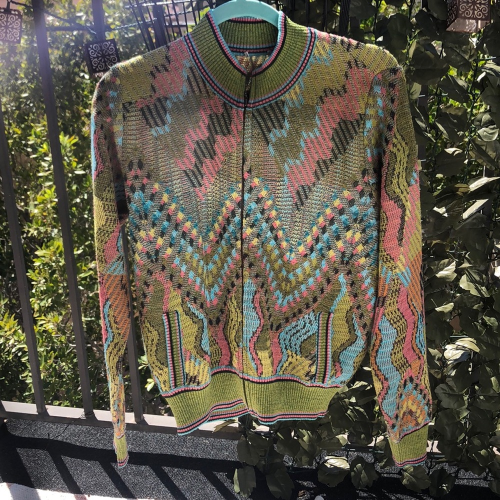 Unique Vibrant Pastel Multicolor Knit Zip Sweater